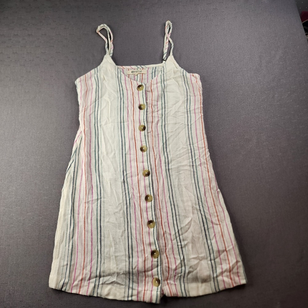 Rip Curl Womens Striped Button Front Beach Cover Up Mini Dress Boho White Small